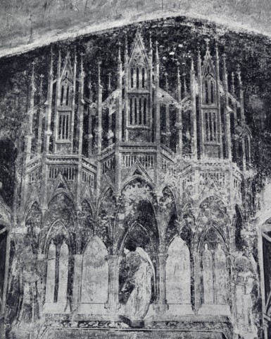 Anonimo — G. Jaquerio: coronamento architettonico della Madonna seguente Ranverso, Sant'Antonio — particolare